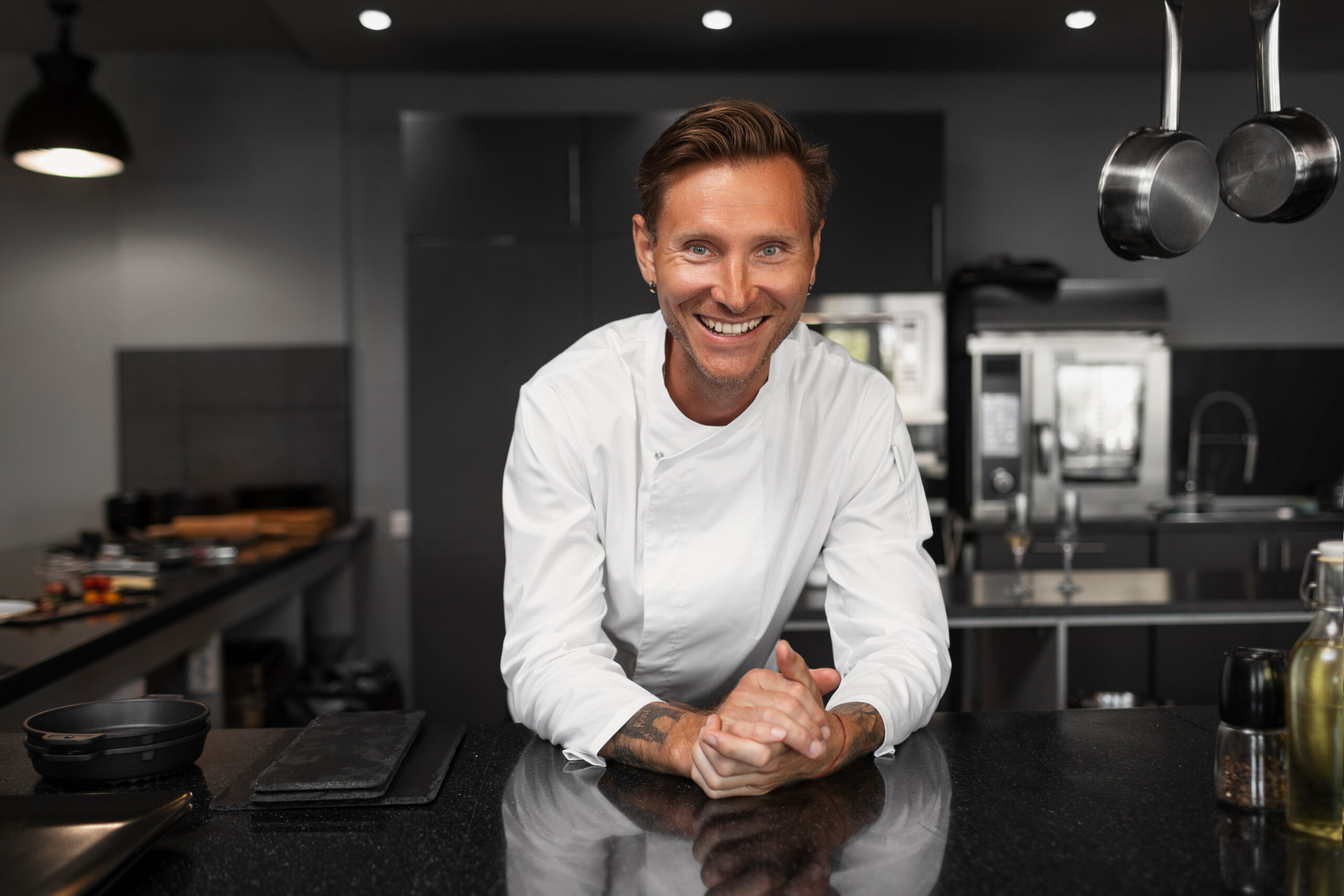 Private chef working in kitchen